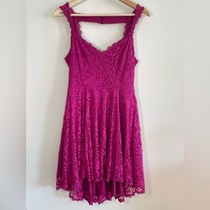 Fuchsia Lace High-Low Dress w/ Open Back